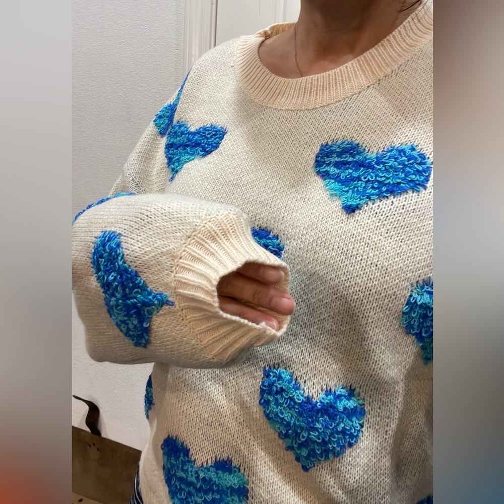 06 Cozy Hearts Print Oversized Knit Sweater Top - Picture 12 of 14